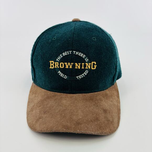 Vintage 90’s Browning Hat Cap Strap Back Men’s Green Wool Blend Hunting Green - Picture 1 of 6